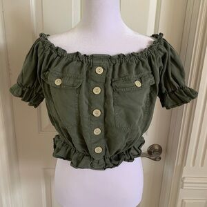American Eagle Army Green Crop Top Size Extra Small